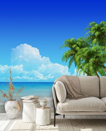 Palm Tree Draped Over White Beach Wallpaper