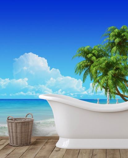 Palmu Draped Yli White Beach Taustakuva