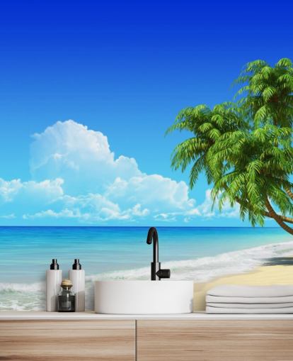 Palmu Draped Yli White Beach Taustakuva