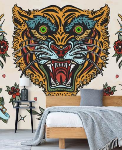 orange and blue tiger tattoo drawings wallpaper