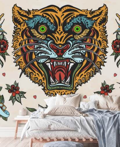 oransje og blå tiger tatovering tegninger tapet oransje og blå tiger tatovering tegninger tapet