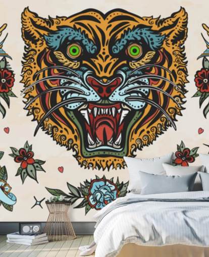 orange og blå tiger tatovering tegninger tapet