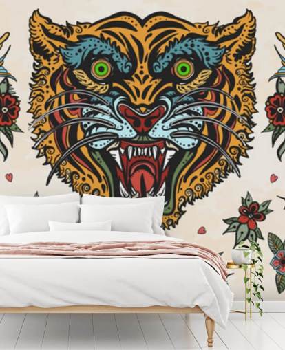 orange and blue tiger tattoo drawings wallpaper