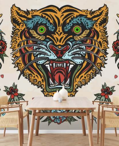 orange and blue tiger tattoo drawings wallpaper