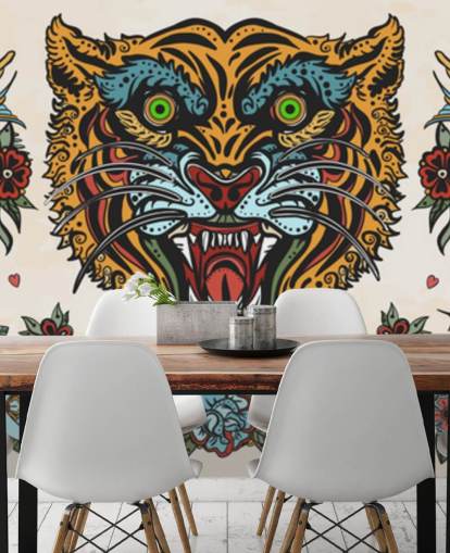 orange and blue tiger tattoo drawings wallpaper