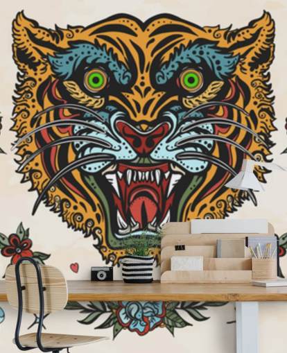 carta da parati disegni tatuaggio tigre arancione e blu
