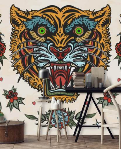 orange and blue tiger tattoo drawings wallpaper