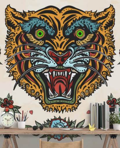papel tapiz de dibujos de tatuaje de tigre naranja y azul papel tapiz de dibujos de tatuaje de tigre naranja y azul