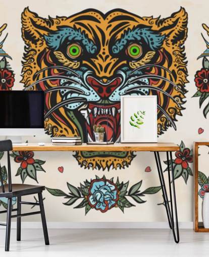 papel tapiz de dibujos de tatuaje de tigre naranja y azul papel tapiz de dibujos de tatuaje de tigre naranja y azul