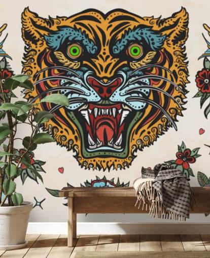 orange and blue tiger tattoo drawings wallpaper