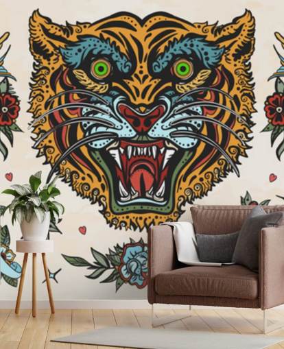 orange and blue tiger tattoo drawings wallpaper