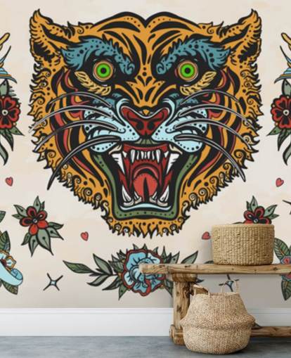 orange and blue tiger tattoo drawings wallpaper