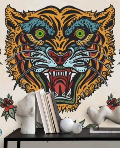 orange and blue tiger tattoo drawings wallpaper