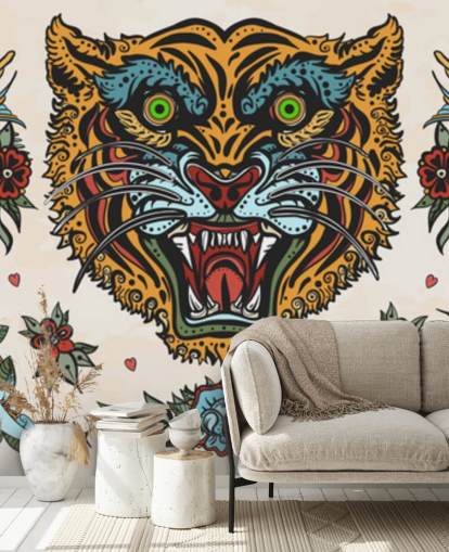 orange and blue tiger tattoo drawings wallpaper