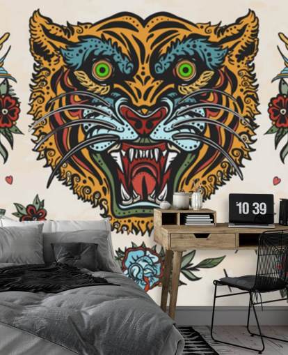 oransje og blå tiger tatovering tegninger tapet oransje og blå tiger tatovering tegninger tapet