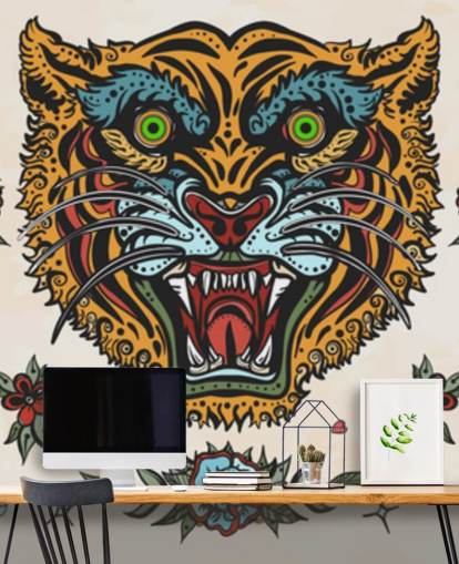 orange and blue tiger tattoo drawings wallpaper