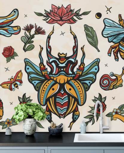 colourful insect tattoo drawings wallpaper