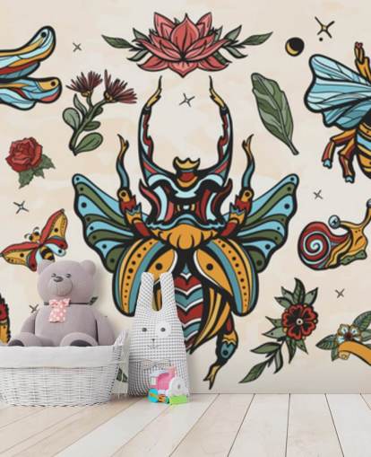 kleurrijke insecten tattoo tekeningen behang kleurrijke insecten tattoo tekeningen behang