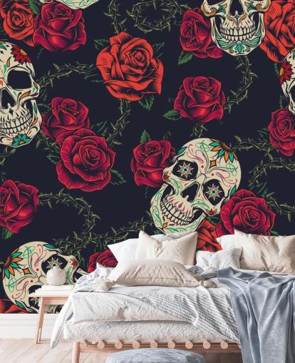 dark rose and skull wallpaper