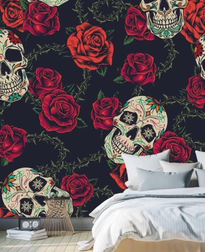 dark rose and skull wallpaper
