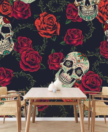 papel de parede rosa escura e crânio