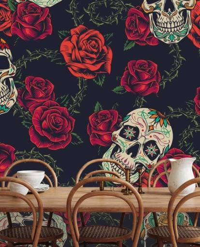 dark rose and skull wallpaper