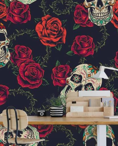 dark rose and skull wallpaper