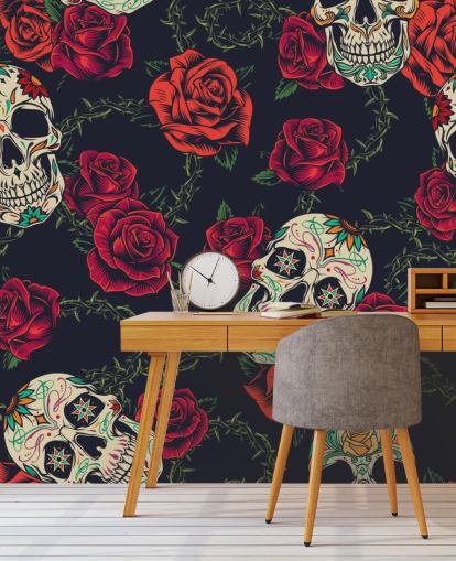 papel de parede rosa escura e crânio