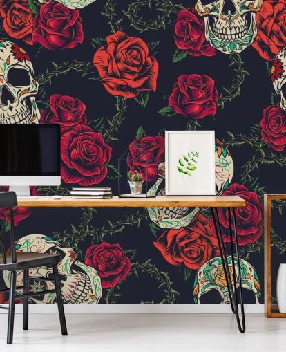 dunkle Rose und Totenkopf Tapete dunkle Rose und Totenkopf Tapete