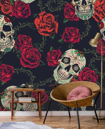 dark rose and skull wallpaper