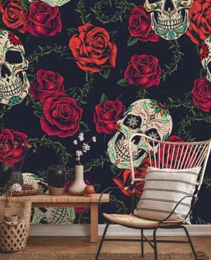 dark rose and skull wallpaper