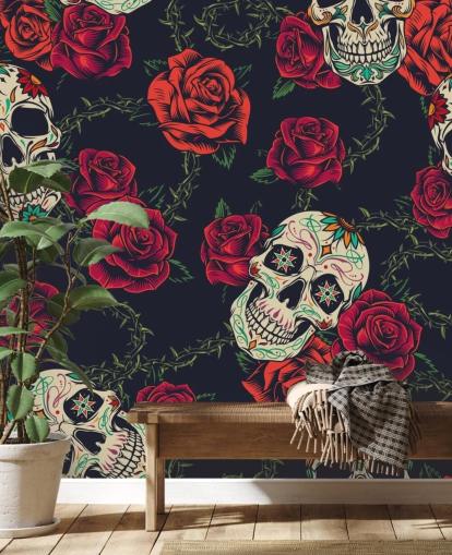 dark rose and skull wallpaper
