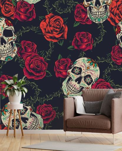 dark rose and skull wallpaper