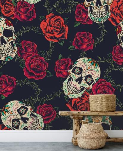 dunkle Rose und Totenkopf Tapete dunkle Rose und Totenkopf Tapete
