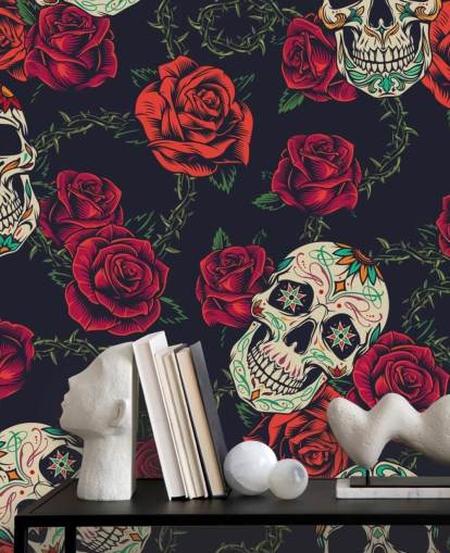 dark rose and skull wallpaper