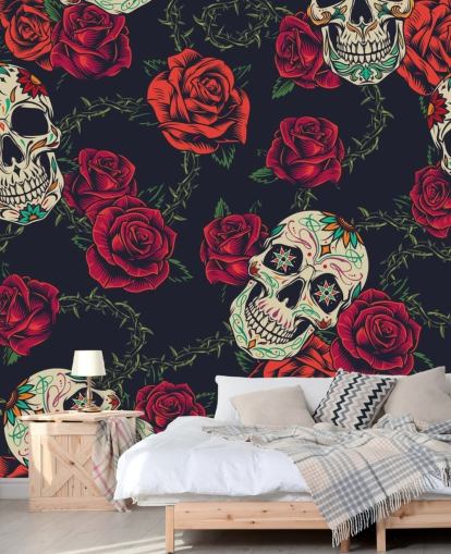 dark rose and skull wallpaper