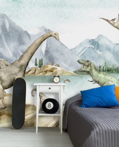 dinosaurer ved innsjø illustrasjon tapet dinosaurer ved innsjø illustrasjon tapet