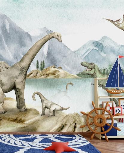 dinosaurer ved innsjø illustrasjon tapet