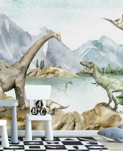 dinosaurer ved søen illustration tapet