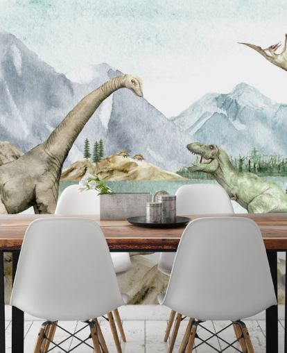 dinosaurer ved søen illustration tapet