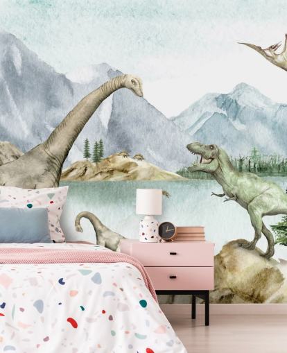 dinosaurer ved søen illustration tapet dinosaurer ved søen illustration tapet