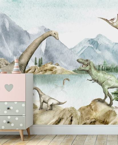 dinosaurer ved søen illustration tapet