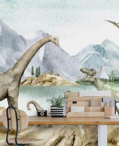 dinosaurussen bij het meer illustratie behang