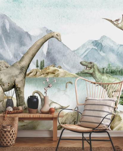 fondo de pantalla de ilustración de dinosaurios junto al lago fondo de pantalla de ilustración de dinosaurios junto al lago