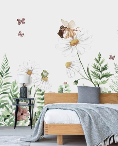 illustrated growing flowers with fairies wallpaper 