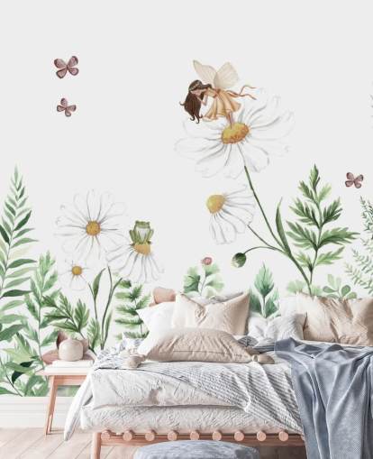 papel pintado ilustrado de flores en crecimiento con hadas papel pintado ilustrado de flores en crecimiento con hadas