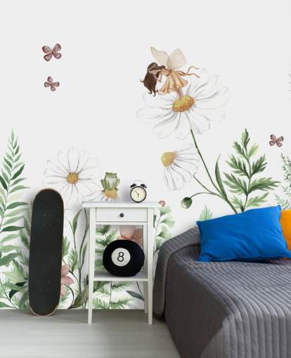 flores em crescimento ilustradas com papel de parede de fadas 