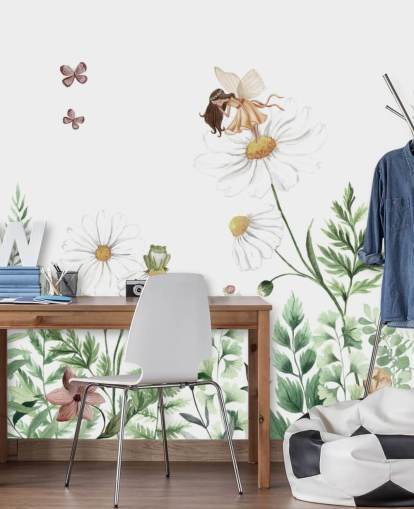 illustrerede voksende blomster med feer tapet 