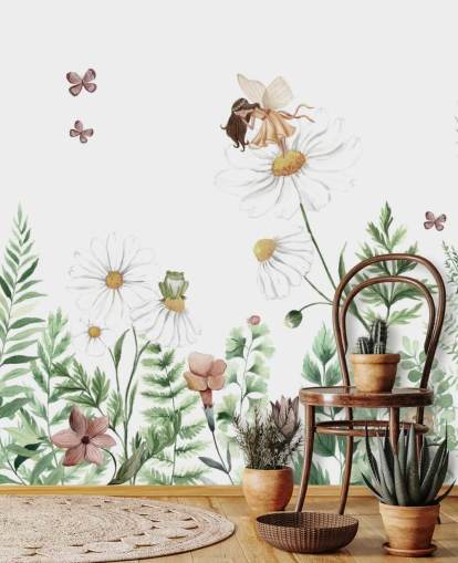 illustrated growing flowers with fairies wallpaper 