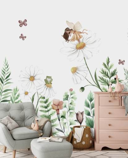 illustrated growing flowers with fairies wallpaper 